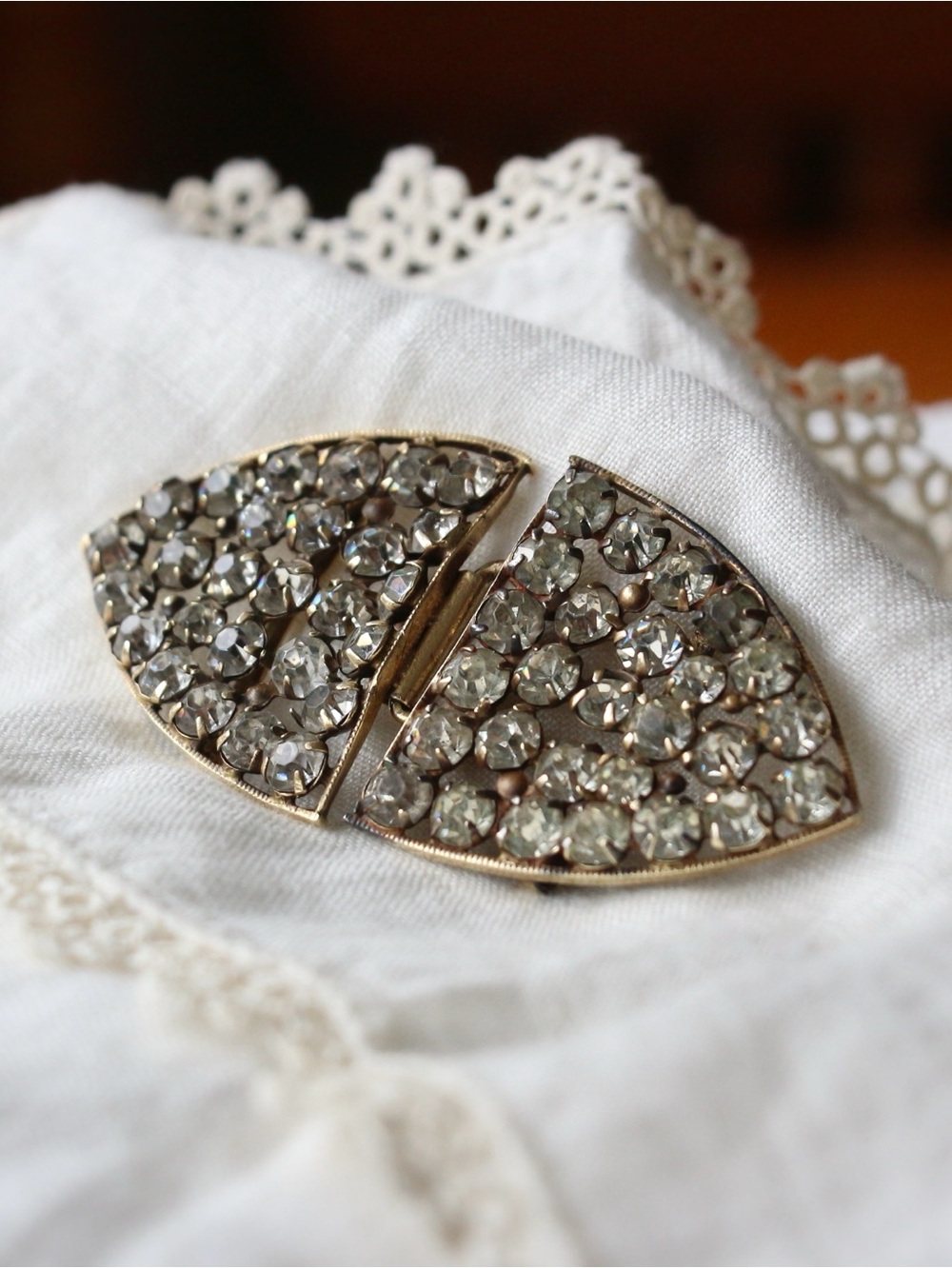 1920-30's Art Deco Chechoslovakian Rhinestone Brass Sash Buckle